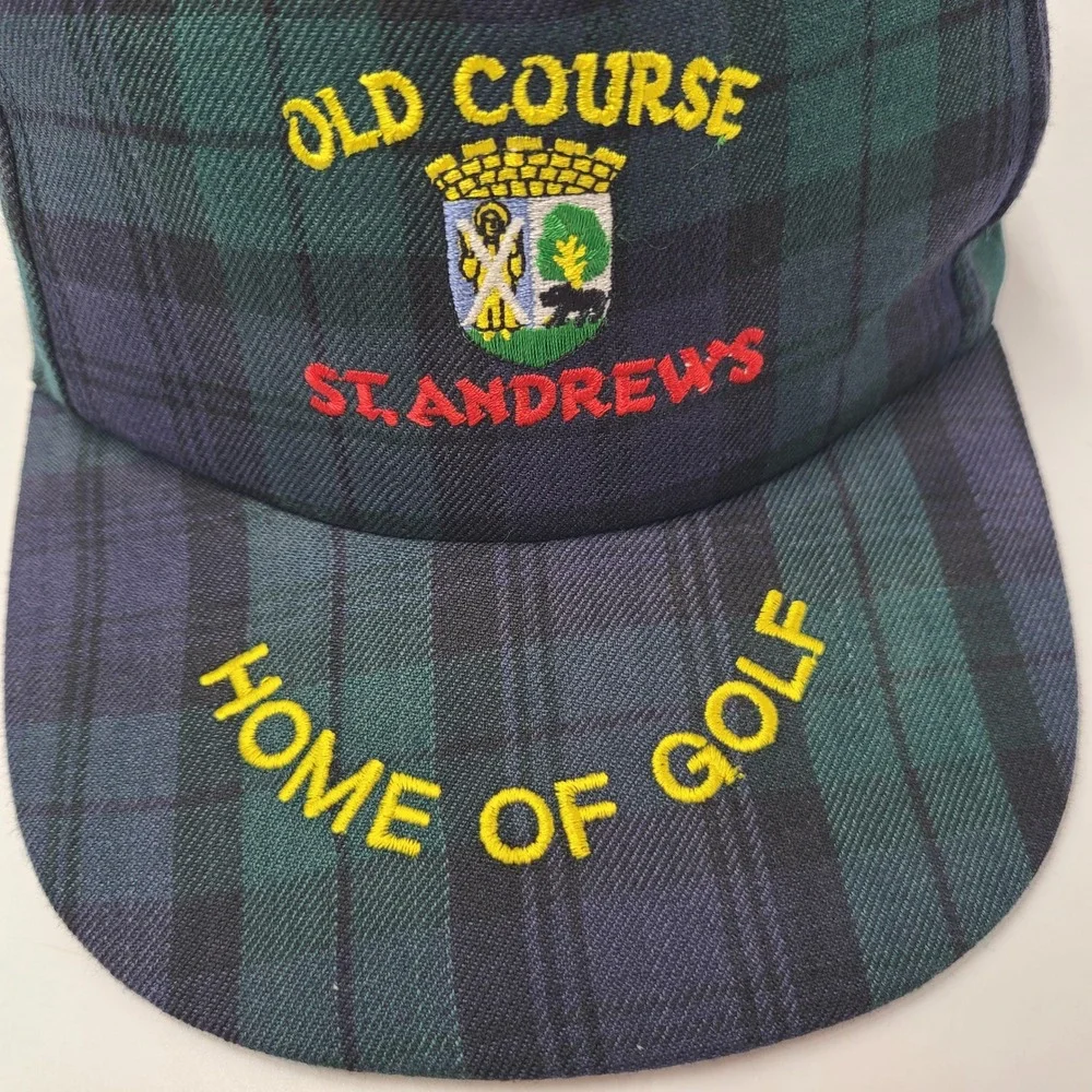 Vintage Old Course St Andrews Hat Snapback Blue Green Plaid Golf Scotland Men